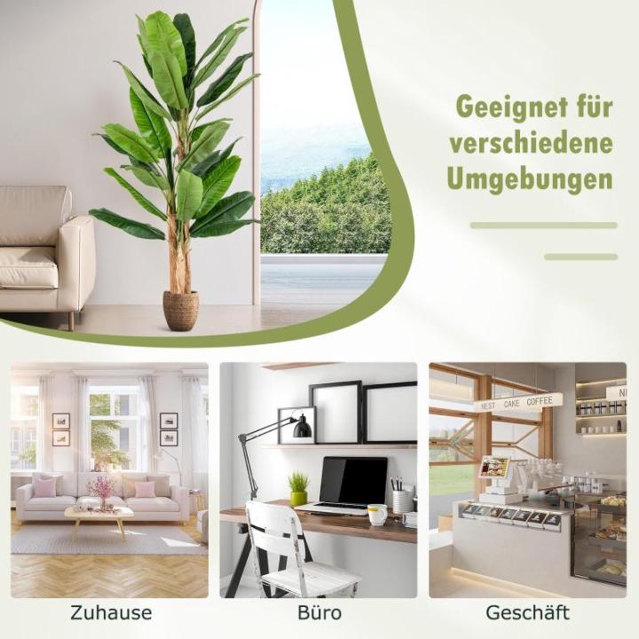 Bananenboom, kunstplant, kunstplant, banaan, 195 cm, grote kunstplant, bananenplant met 27 bladeren, kunstplant, plastic plant, decoratieve plant voor woonkamer, slaapkamer, kantoo