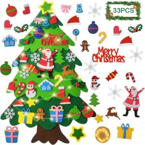 Doe-het-zelf vilten kerstboomset voor kinderen, kerstdecoratie, hangend decor met 32 afneembare ornamenten, voor thuis/deur/muur