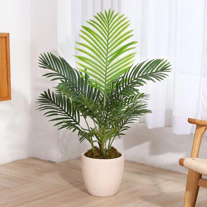 Kunstpflanzen Groß Areca Kunstpalme 90 cm im Topf Künstliche Pflanze Tropical Hawaii Grün Fake Plant für Schlafzimmer Büro Garten Hochzeit Party Deco (2 Stück)