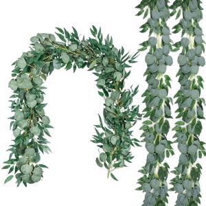 Eucalyptus slinger, 2 stuks hangplant kunstslinger, 2 m hangende bladeren, slinger, bruiloft, eucalyptus-decoratie, eucalyptusrank voor achtergrond, bruiloft, boog (groen)