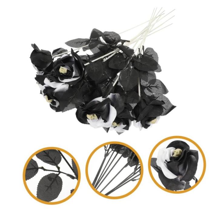 10St Schädel stieg Halloween-Blumen gotische Dekoration Rosenblumensträuße Halloween Party Halloween Spiele gefälschte Rose mit Rosenrequisite für Halloween Plastik