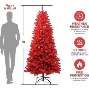 2,1 m roter PVC Künstlicher Weihnachts-Bleistiftbaum, mit 1066 Zweigspitzen und Metallklappbarem Ständer, geeignet für Zimmer, Büro, Partydekoration