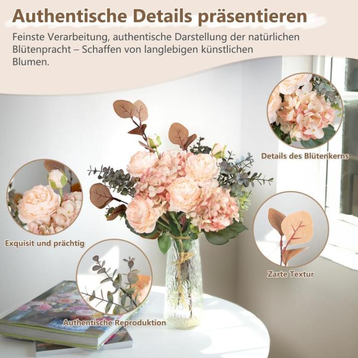 Meervoudig vertakte , roze roos, als echte hortensia, appelbladeren, groot zijden boeket, geschikt voor doe-het-zelf bruiloftsfeest, tafeldecoratie, bloemenarrangement, huis en