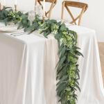 Kunstmatige eucalyptus met wilgenbladeren, slinger, 4 stuks, kunstgroen, bladerenslinger, hangende wijnstokken, plant voor bruiloft, thuis, tafel, tuindecoratie