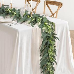 Kunstmatige eucalyptus met wilgenbladeren, slinger, 2 stuks, kunstgroene bladerenslinger, tafelslinger, namaak-klimop, hangplant, wijnstokken, kunstplant voor bruiloft, muur, tafel