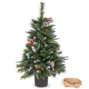 Kleine kerstboom | 7,5 m tafelkerstboom, 6 dennenappels, 6 bessen, 155 takken (dunne, nepe, glanzende sneeuw) | pluizig en realistisch | kerststemming