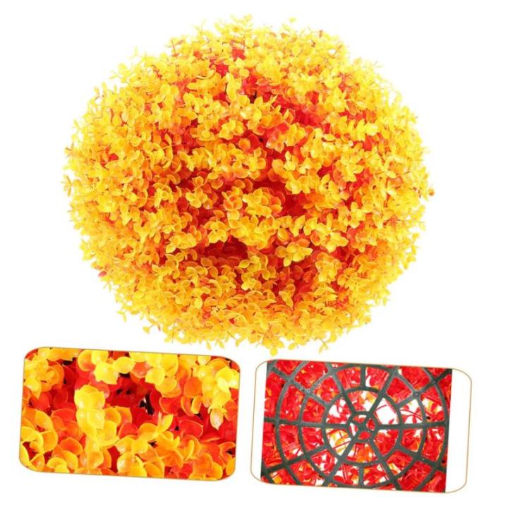 4 Stück Eukalyptus-grasball Künstliche Pflanzenkugeln Kunstpflanze Buchsbaum Formschnitt Kugeln Gefälschte Pflanzengrünkugeln Hochzeit Grasball Graspflanzenkugeln Orange Plasti