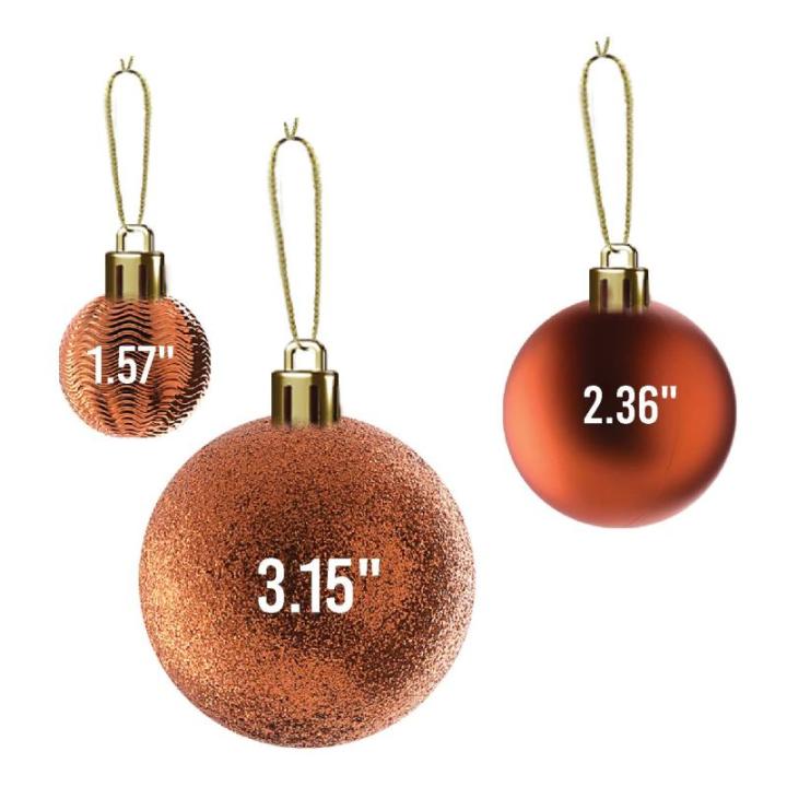 koperoranje kerstbalornamenten voor kerstversiering - 36 stuks kerstboom onbreekbare ornamenten met ophanglus voor vakantie- en feestdecoratie (combo van 6 stijlen in 3 maten)