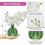 2 stuks kunstorchideeën, wit met groene glazen vaas, kunstplant, decoratie, orchideeën, kunstbloemen in vaas met echte touch, kunstorchideeën, kunstmatige bonsai voor hotel, woo