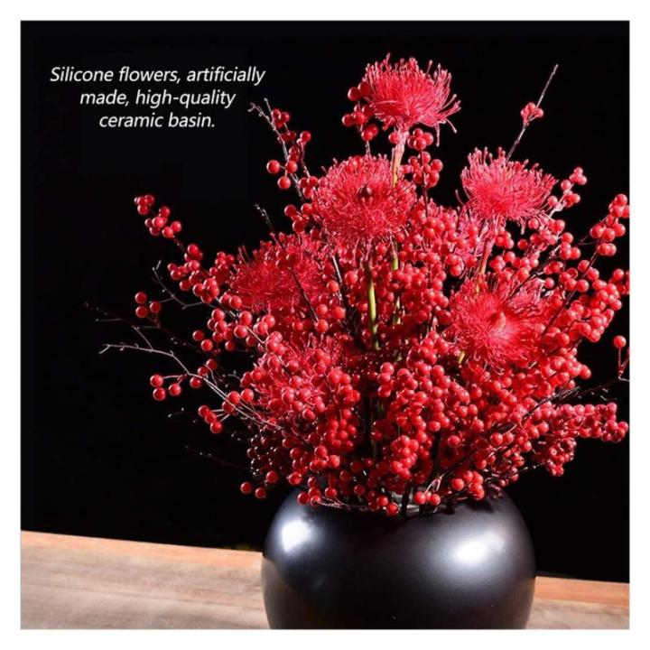 Kunstblumen Künstlicher Blumenstrauß aus roten Beeren – handgefertigte Topfdekoration für Innenräume. Blumensträuße im Topf, großer Bonsai für jeden Anlass