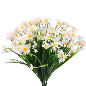 4 bundels kunstmatige madeliefjes, bloemen, vervaagt niet van kunststof, UV-bestendige nepbloemen, imitatiebloemen voor tuin, faux madeliefjes wilde bloemen voor plantenbak, verand
