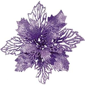24 Stück Weihnachtsblumen für Weihnachtsbaumdeko, Weihnachten Funkeln Weihnachtsstern Blumen mit Clips für Hochzeit Weihnachtsbaum Neujahr Ornamente (Violett,16 cm)