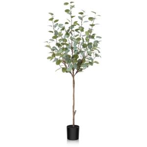 Eucalyptus Kunstplant, 120 cm, eucalyptus, decoratie voor binnen en buiten, moderne decoratie, , plastic planten in pot, voor thuis, slaapkamer, kantoor, tuin (1 stuks)