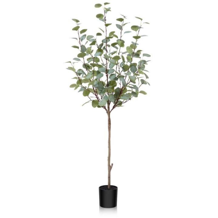Eucalyptus Kunstplant, 120 cm, eucalyptus, decoratie voor binnen en buiten, moderne decoratie, , plastic planten in pot, voor thuis, slaapkamer, kantoor, tuin (1 stuks)