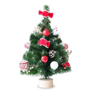 Kleine kerstboom en rode decoraties, tafelkerstboom, 66 takken van pvc en dennennaalden met wit uiteinde, voorversierde kunstkerstboom