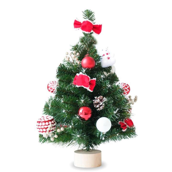 Kleine kerstboom en rode decoraties, tafelkerstboom, 66 takken van pvc en dennennaalden met wit uiteinde, voorversierde kunstkerstboom