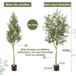 Kunstolijfboom, kunstplant 180 cm, kamerplant met cementpot, natuurlijke bladeren en 72 vruchten, kunstboom voor tuin, kantoor, thuis, , groen