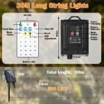 30m Solar Fairy Lights Buiten 300LED, 20 Modi Solar Fairy Lights Buiten met Afstandsbediening en Tijdcontrole, IP44 Buiten 30M 300 LED Bunt Farbwechsel RGB
