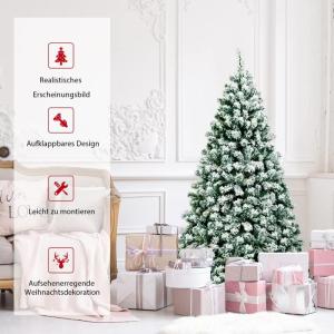 Kunstkerstboom met sneeuw en warmwitte ledverlichting, dennenboom met metalen standaard, pvc-naalden, kunstboom, kerstgroen, 135/180/225 cm