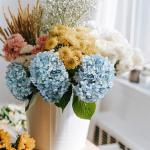 6 Blaue Blumen, Seide, Hortensien, künstliche Blumen, realistische Hortensien, Blumenstrauß für Hochzeit, Party, Büro, Heimdekoration (blau)