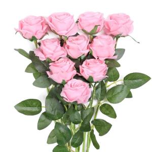 10 stuks rozen kunstzijden bloemen boeket thuis kantoor bruiloftsarrangementen (lichtroze)
