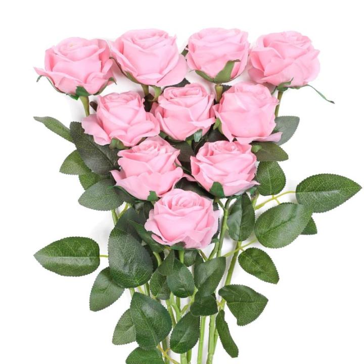 10 stuks rozen kunstzijden bloemen boeket thuis kantoor bruiloftsarrangementen (lichtroze)
