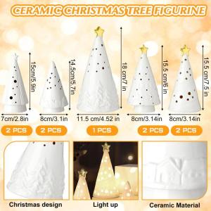 8 Stück Weihnachtsbäume aus Keramik Mini Weihnachten Tanne Figuren Porzellan Winter Deko Tannenbäume für Vintage Tisch Schreibtisch Schrank Kommode Wohnzimmer Schlafzimmer (Bel
