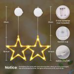 Kerstverlichting, 10 led-lichtgordijnen met sterren, kerstgordijn, werkt op batterijen, warmwit, timer, decoratieve kerstverlichting voor kerstboom, raam, deur, bruiloft, bar (2 st