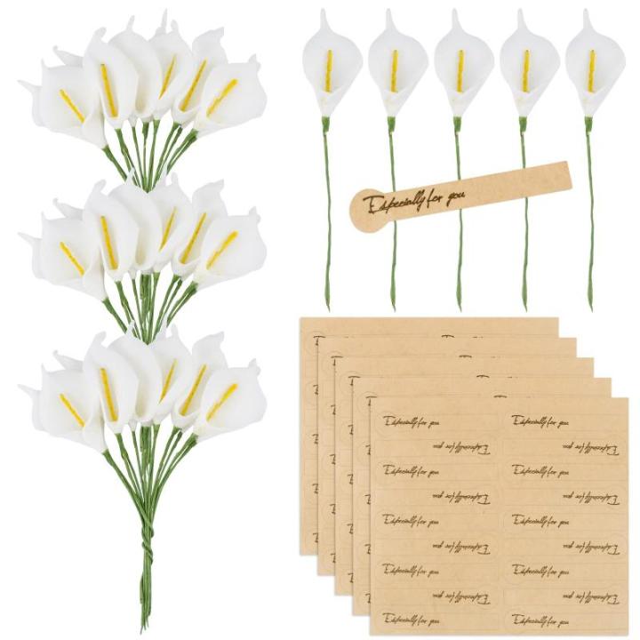 144 stuks Calla lelies 2,3 cm klein met 90 stickers wit decoratieve bloemen met metaaldraad nep bloemen party bruiloft DIY scrapbook kaarten decoratie