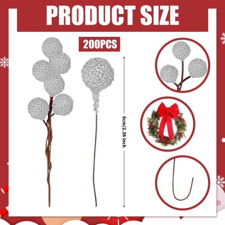 200 Stück Weihnachten Künstliche Holly Beeren Mini Weihnachten Gefrostete Beere Künstliche Früchte für Weihnachtsbaumschmuck Basteln Geschenken Weihnachtskranz Dekoration Heim