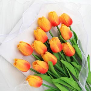 12 stuks latex kunsttulpen - nep-tulpen, , nep-tulpen, bloem met natuurlijke touch voor thuis, kantoor, bruiloftsdecoratie (rood en geel)