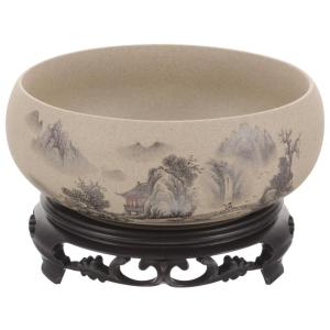 Vetplantenpotten, 18 cm, ronde platte plantenpot, lotusschaal, grote bonsai-potten met standaard, Chinese chinoiserie-vaas voor kamerplanten, grote cactusbloemen, keramiek