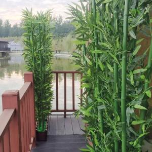 Bamboe Bladeren DIY Decor Scherm met Houten Basis 1.8m Hoge Faux Potplant voor Restaurant Kantoor 120x18x18.5cm Indoor Outdoor Privacy Divider