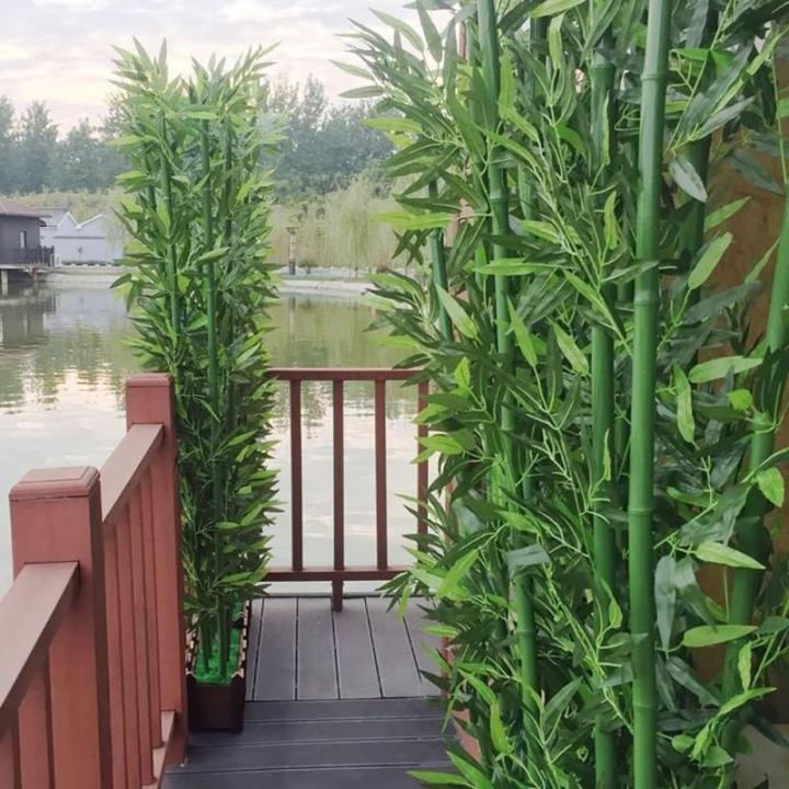 Kunstmatige bamboebladeren decoratiescherm met houten basis 1,5 m hoge faux potplant voor restaurant kantoor binnen buiten decoratie (1,5 m hoogte)