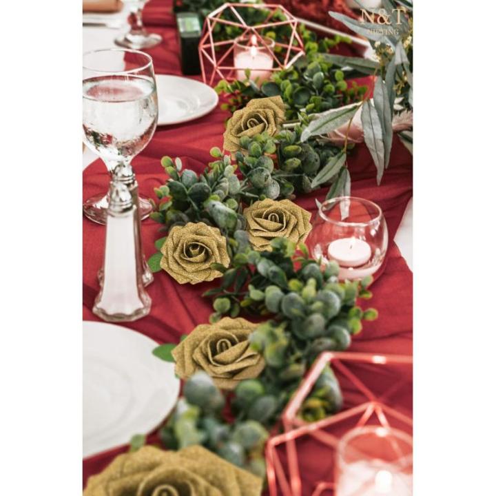 Kunstbloemen, rozen, decoratie, 25 stuks, gloeiende gouden bloemen, glitter, rozen, echte look, nepschuim, rozen met steel, voor doe-het-zelf bruiloft, boeketten, bruidsdouche, fee