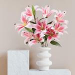 Kunstleliebloemen met 12 hoofden, lange steel kunstmatige lelies met 9 hoofden, volledige bloei, lelie en 3 lelieknoppen, namaakboeketten voor thuis, hotel, bloemstuk, feestdecorat