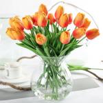 10 stuks PU Real Touch Latex Kunstmatige tulpen neptulpen bloemen boeketten bloemenarrangement voor huis kamer bruiloftsboeket middenstuk, oranje