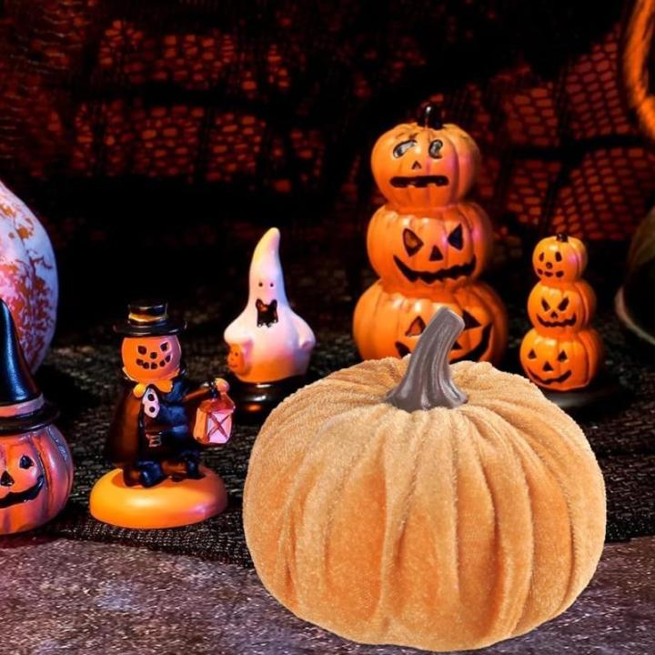 Kunstkürbisse aus Samt für Herbstdekoration für Thanksgiving und Halloween-Feiern (orange gelb)