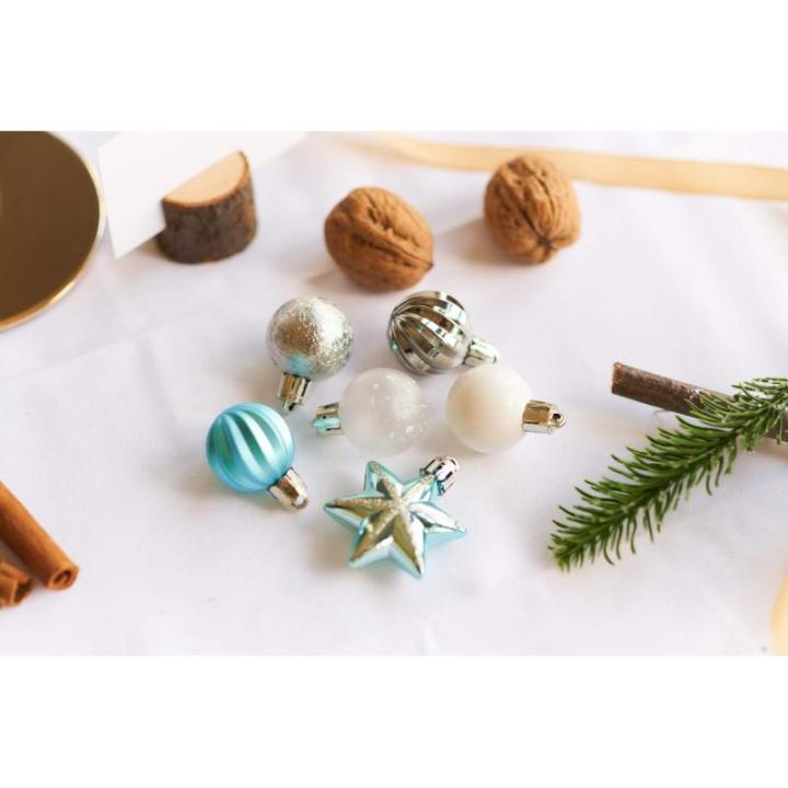 - 44-delige set - ballen - sterren - kerstversiering - turquoise, zilver, wit - ca. 3cm