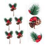 5st Kiefernzapfen Weihnachtsseidenbeere Baum Pflücken Rote Beerenstiele Künstliches Weihnachtsspray Künstliche Beerenpflücker Gefälschter Beerenstiel Große Tannenzapfen Vlies