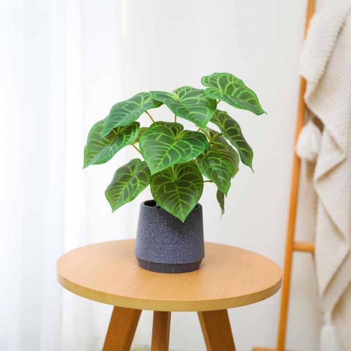 Kunstgroene plant in pot, kunstmatige vetplanten, planten in pot, 35 cm grote groene kunstmatige plant, kunstbladeren, voor thuis, bureau, woonkamer, decoratie