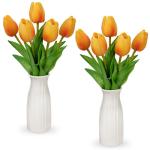 Kunstbloemen kunsttulpen bloemen als echte real touch tulpen, hoogte 30 cm, met vaas van keramiek, decoratieve kunstplant (oranje)