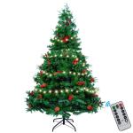 150 cm kerstboom met 12 m 240 leds lichtsnoer, kunstkerstboom + PE kerstboom met boom 450 takken/39 gemengde dennennaalden/39 rode bessen voor Kerstmis feestelijke decoratie