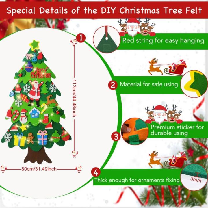 Doe-het-zelf vilten kerstboomset voor kinderen, kerstdecoratie, hangend decor met 32 afneembare ornamenten, voor thuis/deur/muur