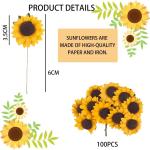 Kunstzonnebloemen, decoratie, 100 stuks met 5 stickers, enkele steel, zijde, zonnebloem als echt, nep zonnebloem, gele bloemen, voor bruiloft, feest, doe-het-zelf, uitnodigingskaar