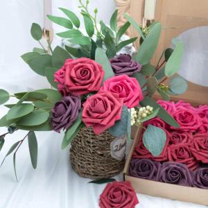 Kunstbloemen, rozen, 25 stuks, kunstrozen met stelen, doe-het-zelf voor bruiloft, tafelopzetstuk, Moederdag, bruiloftsfeest, babyshower, woondecoratie, serie rood