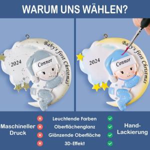 Gepersonaliseerde kersthangers met de naam Baby's eerste Kerstmis - 2023 kunsthars kerstboomversiering gepersonaliseerde , cadeaus voor baby's, zoon, kleinkinderen maan