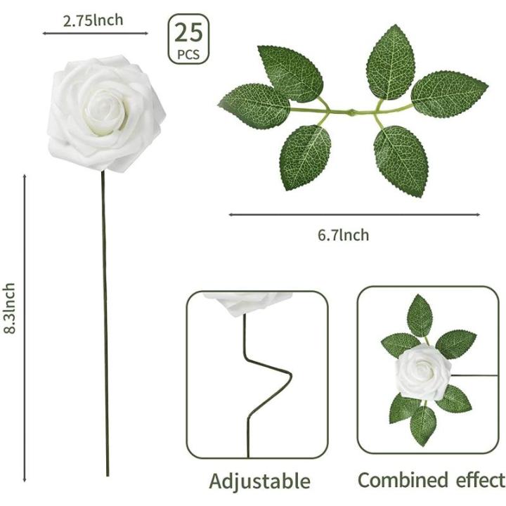 25 stks Echt uitziende Nep Rose Hoofd, Faux Bloemen Realfor DIY Bruiloft Boeketten Centerpieces Arrangementen Party Home Decorations, Wit