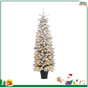 Kunstkerstboom met sneeuw, 120/140 warmwitte leds, 8 transformatiemodi, 249/334 takpunten, van PE en pvc, 150 cm/180 cm, met cementbasis (150 cm)