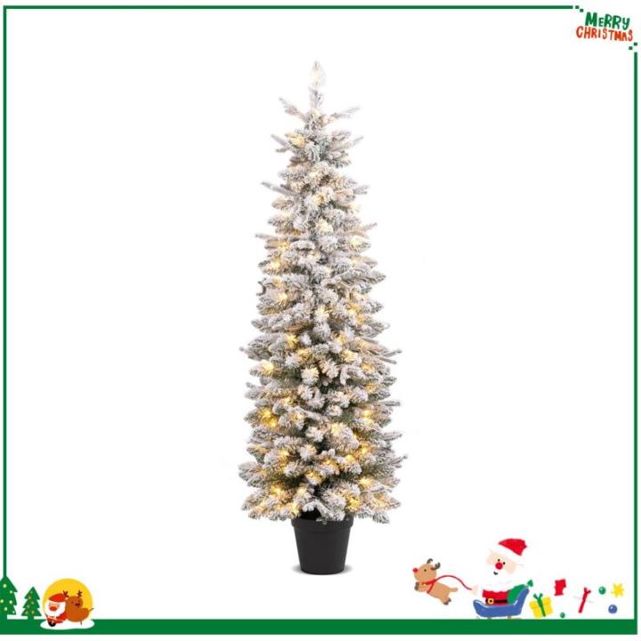 Kunstkerstboom met sneeuw, 120/140 warmwitte leds, 8 transformatiemodi, 249/334 takpunten, van PE en pvc, 150 cm/180 cm, met cementbasis (150 cm)
